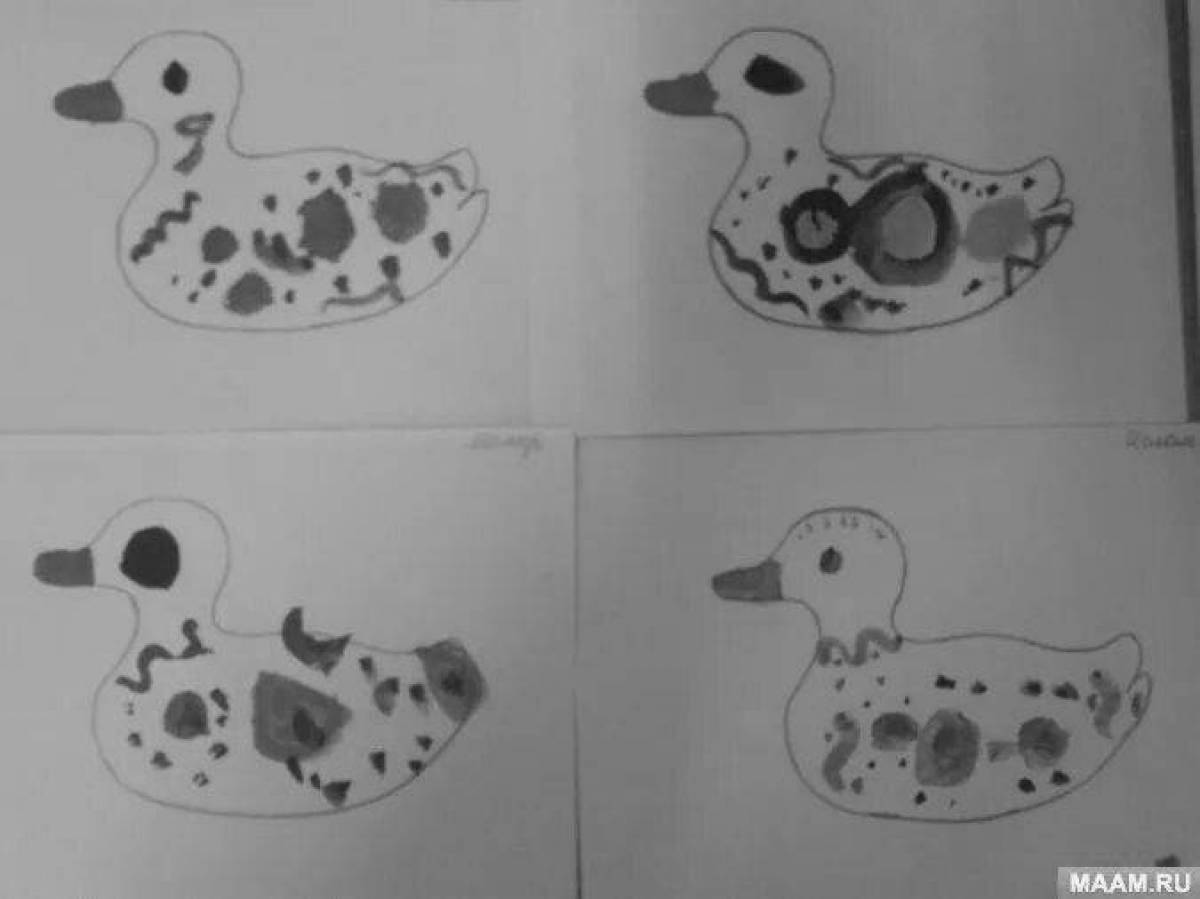 Sweet Dymkovo toy duck 2 junior group coloring