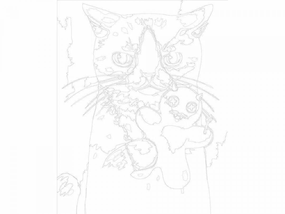 Радостный жирный кот, рисующий по номерам на холсте