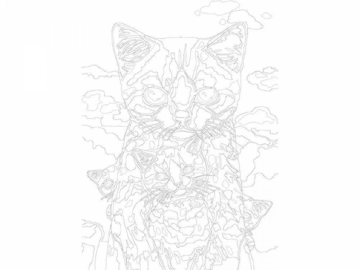 Игривый толстый кот, рисующий по номерам на холсте