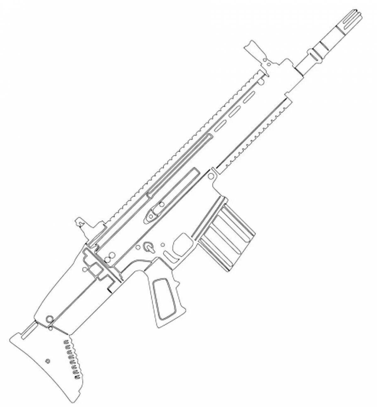 Coloring page with colorful weapons