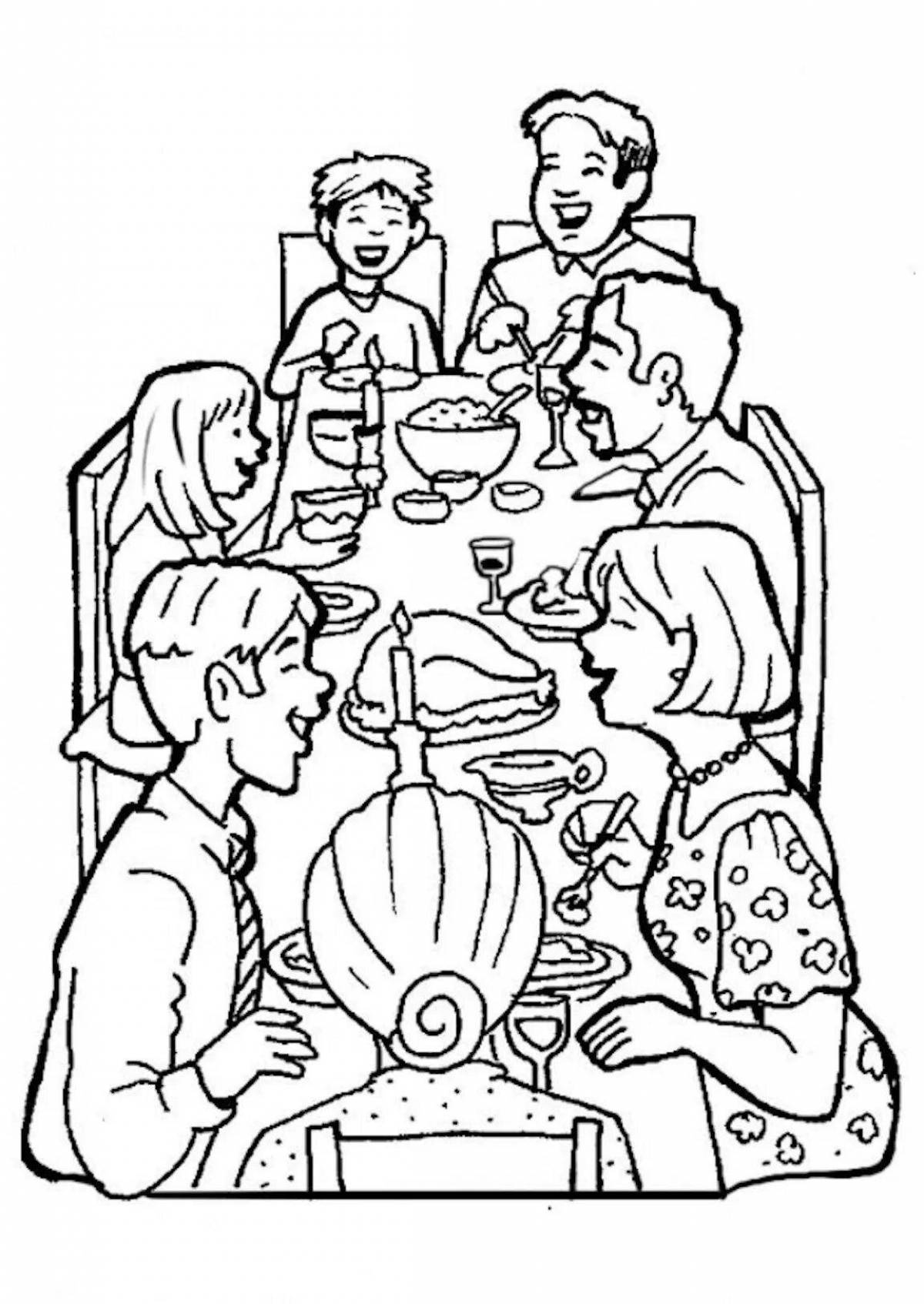 Colorful dinner coloring pages