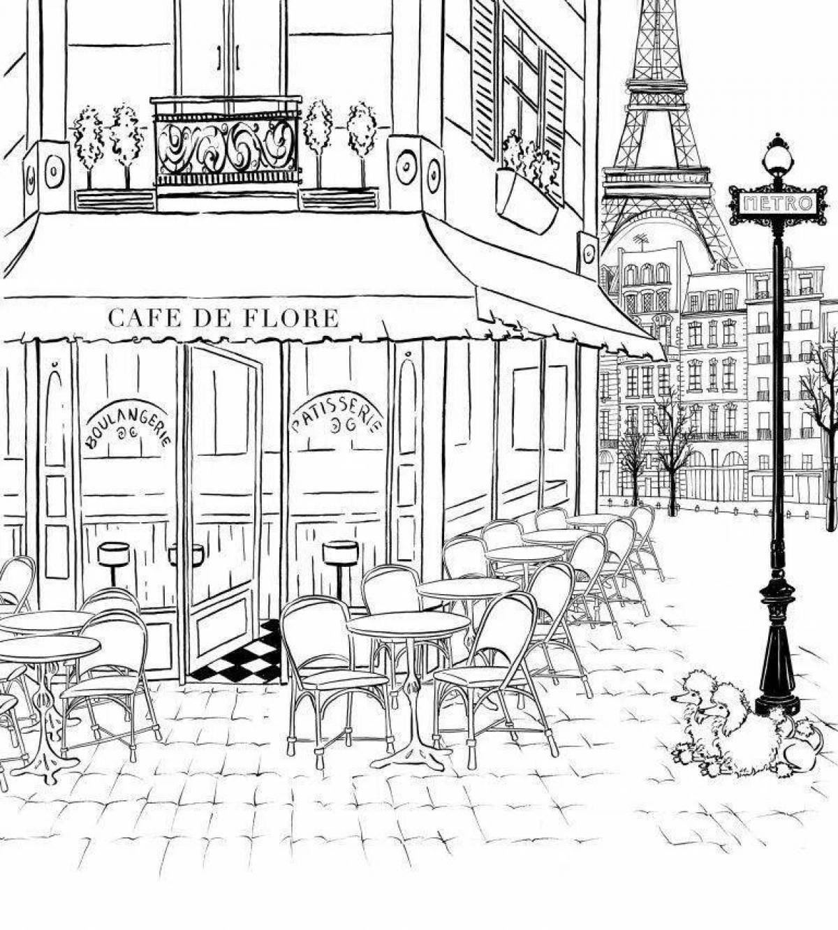 Coloring page restaurant serene