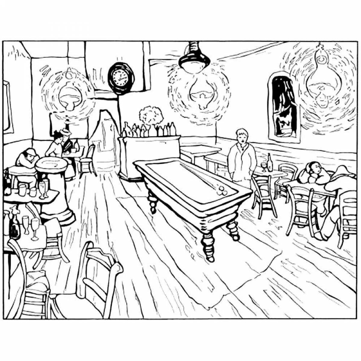 Coloring book peaceful restaurant