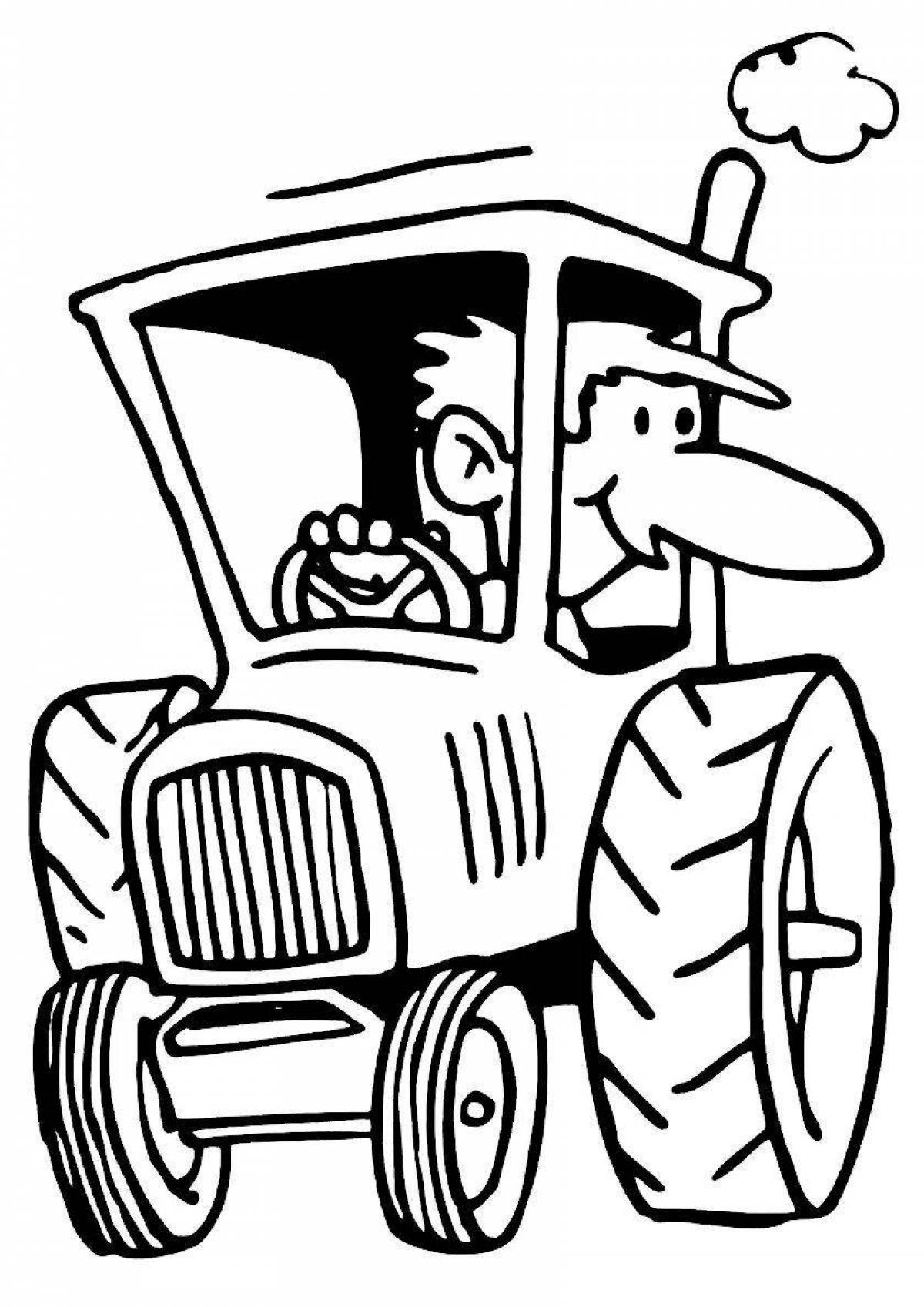 Coloring page joyful tractor driver