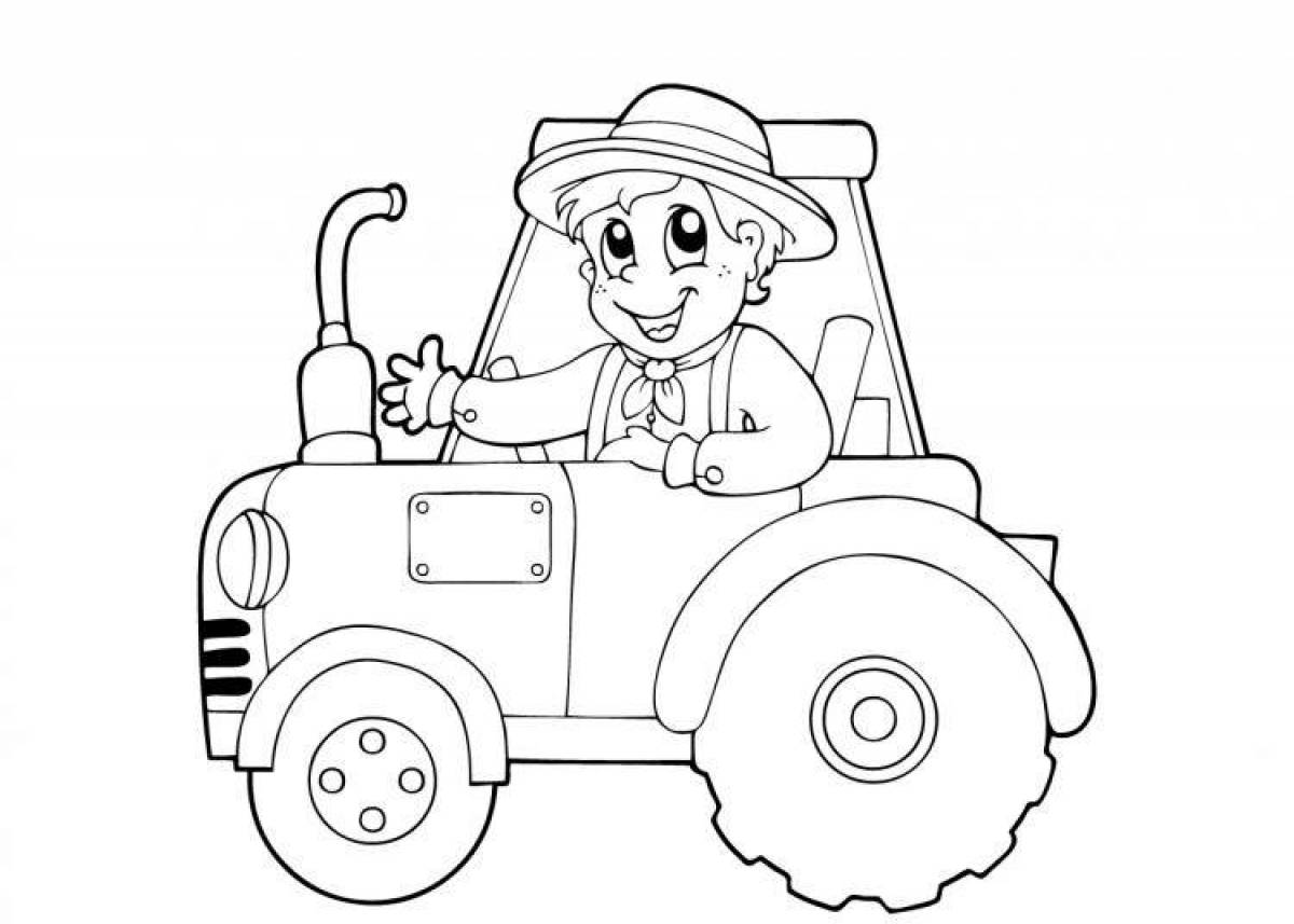 Playful tractor driver coloring page