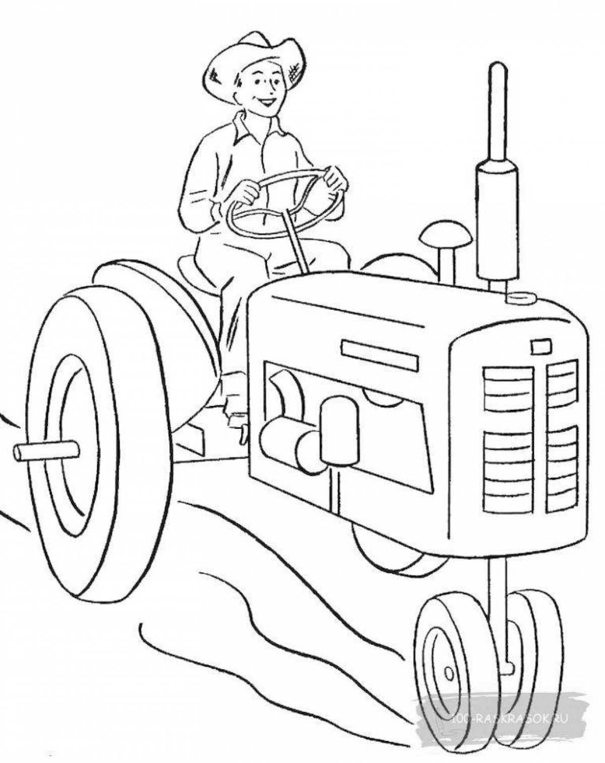 Cheerful tractor driver coloring book