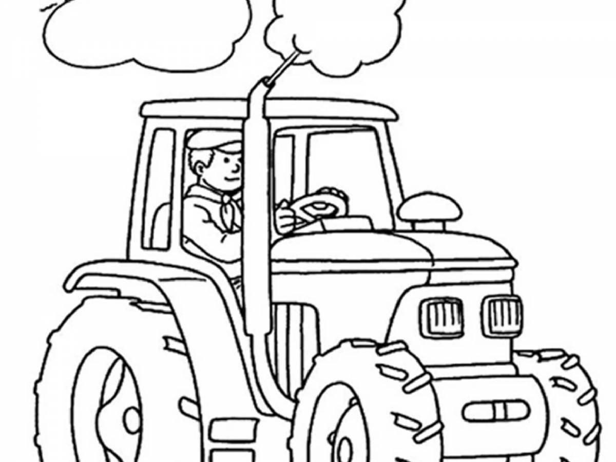 Coloring page beckoning tractor driver