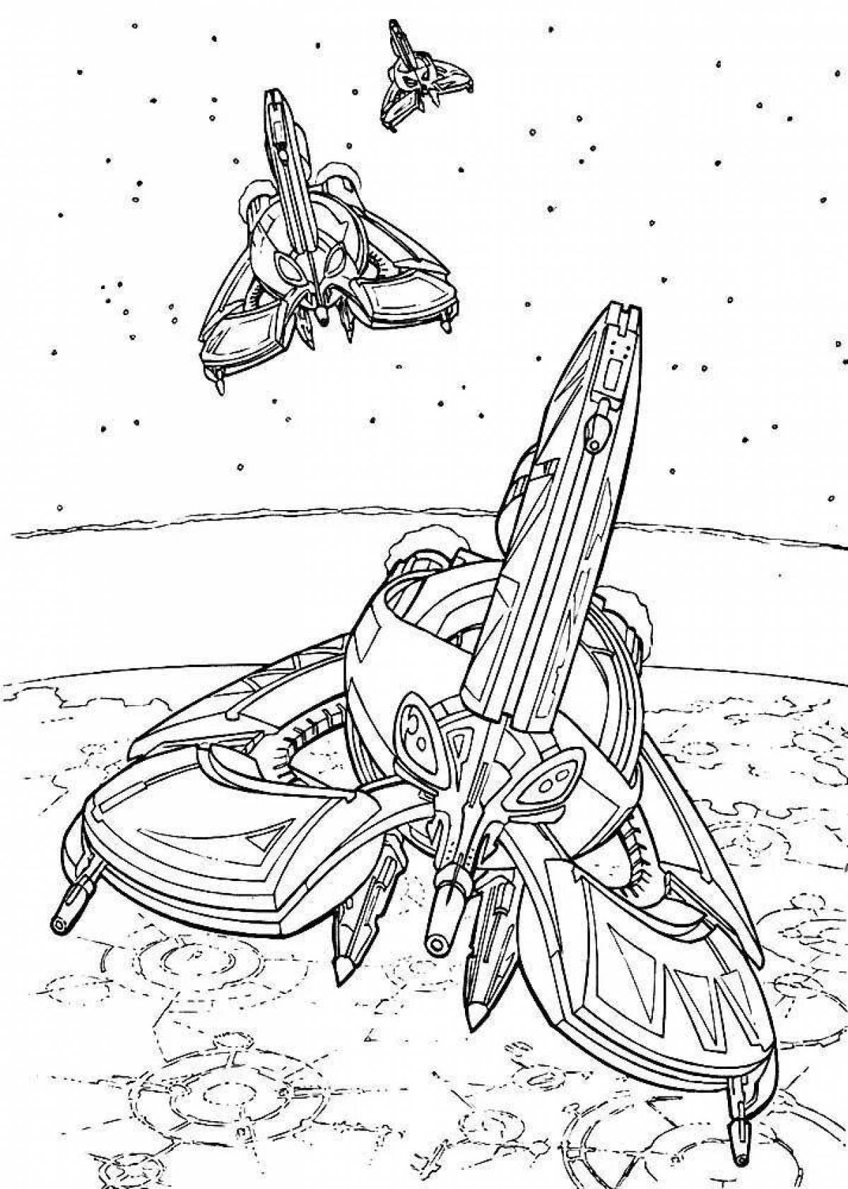 Exquisite spaceship coloring page