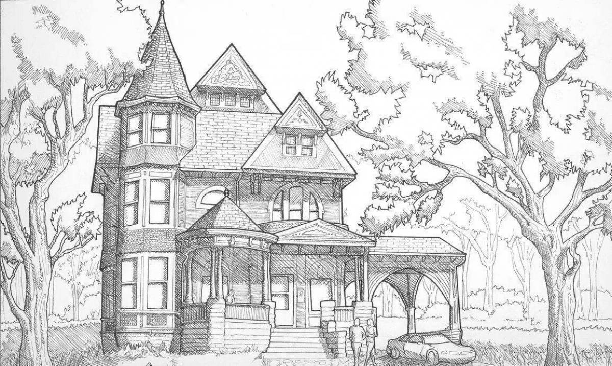 Luxury mansion coloring page