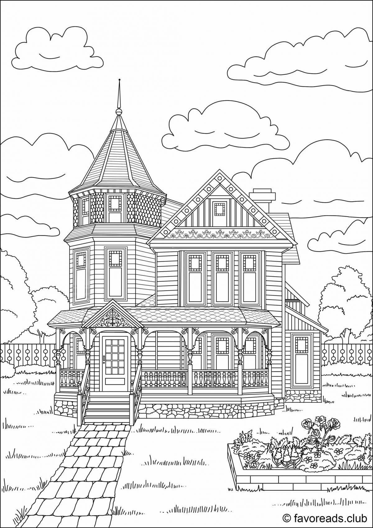 Awesome mansion coloring page