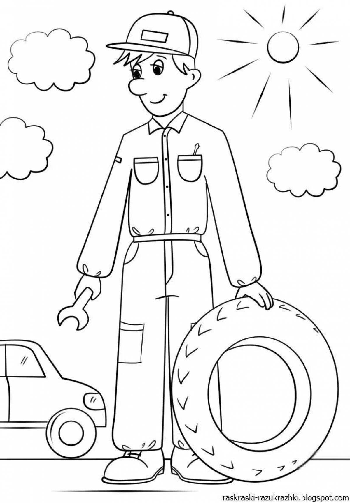 Colorful mechanic coloring page