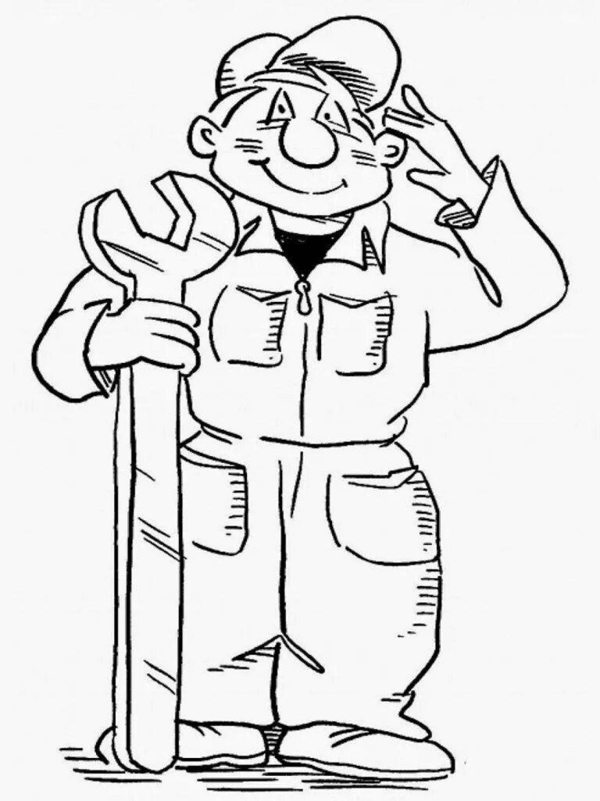Charming mechanic coloring page