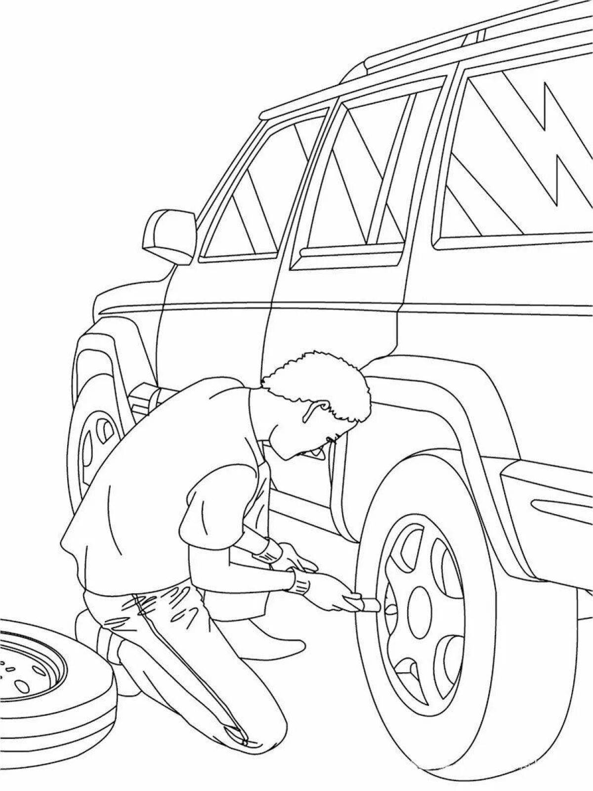 Attractive mechanic coloring page
