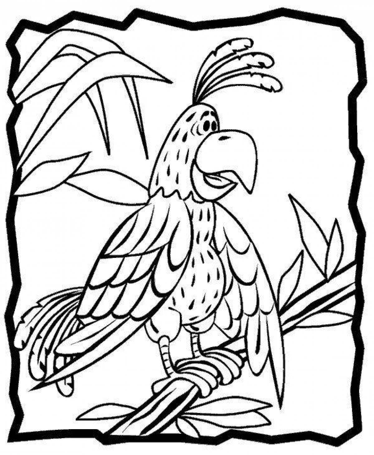 Coloring book glowing parrot