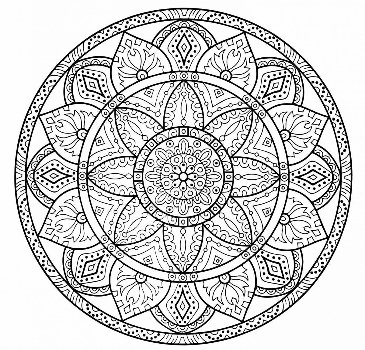 Radiant coloring page love mandala