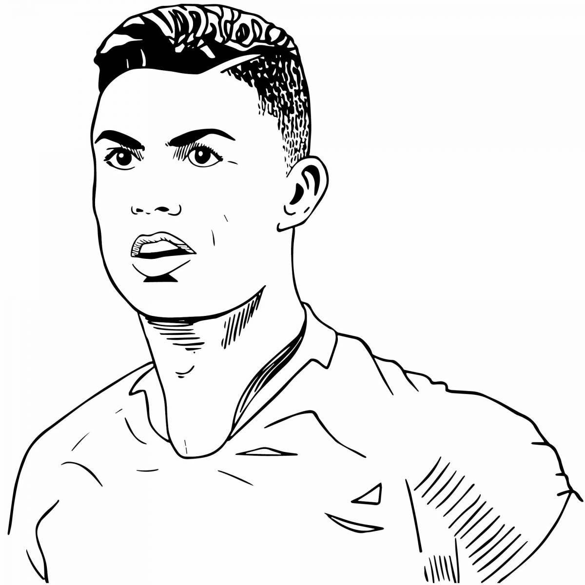 Football coloring page with ronaldo kick