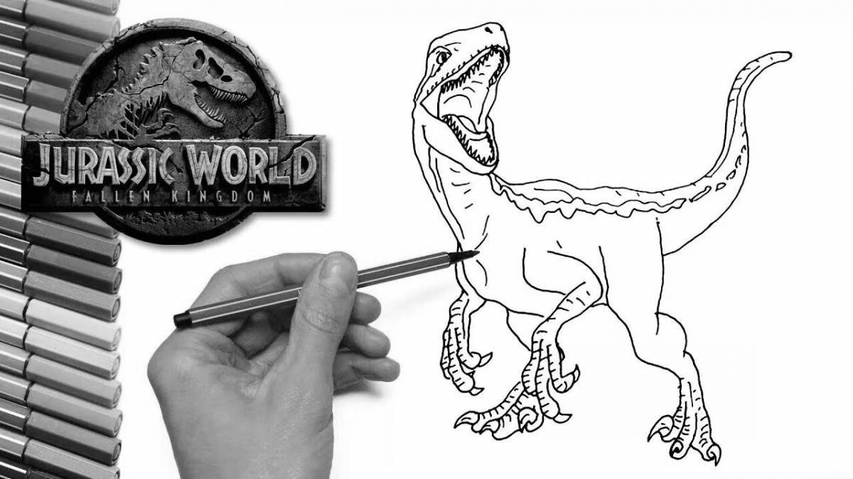 Richly colored velociraptor blue coloring page