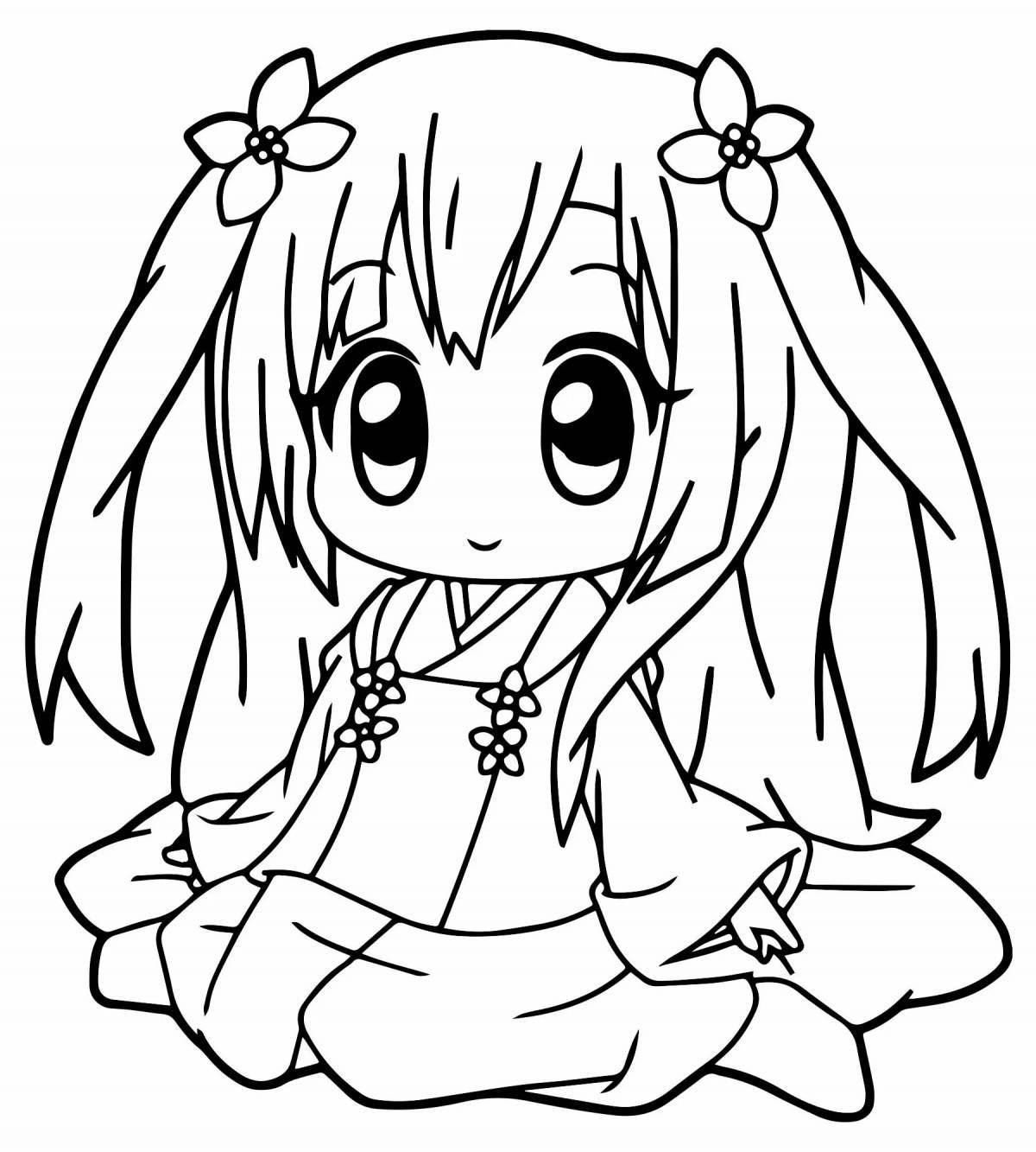 Playful anime cuties coloring page