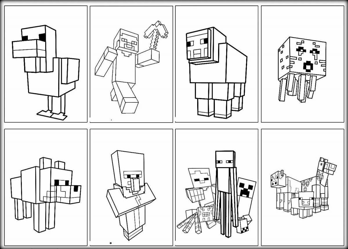 Colorful minecraft mobs coloring page