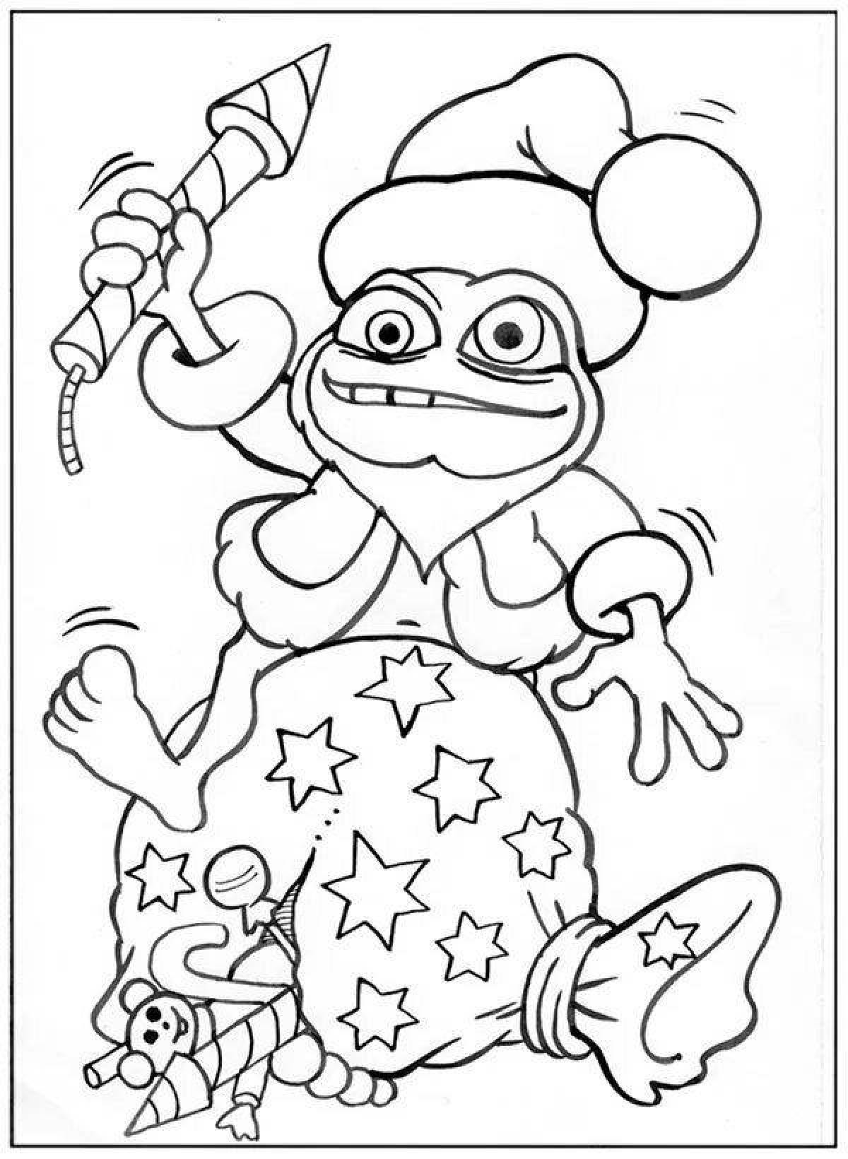 Сказочная сумасшедшая лягушка-раскраска