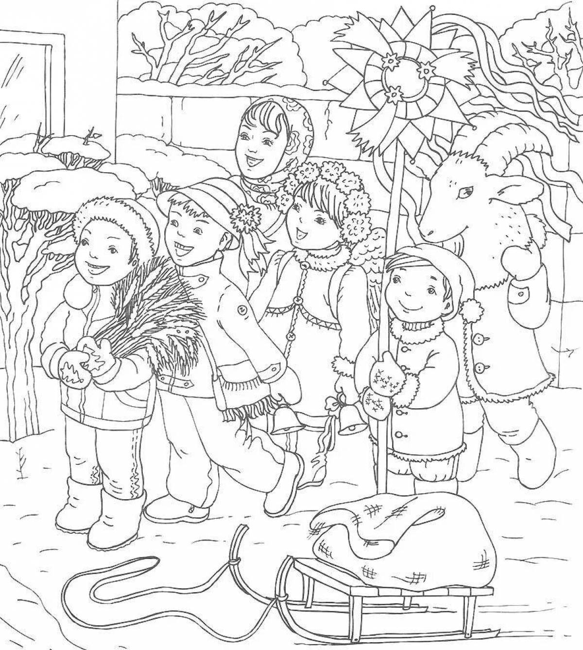 Radiant coloring page christmas carols