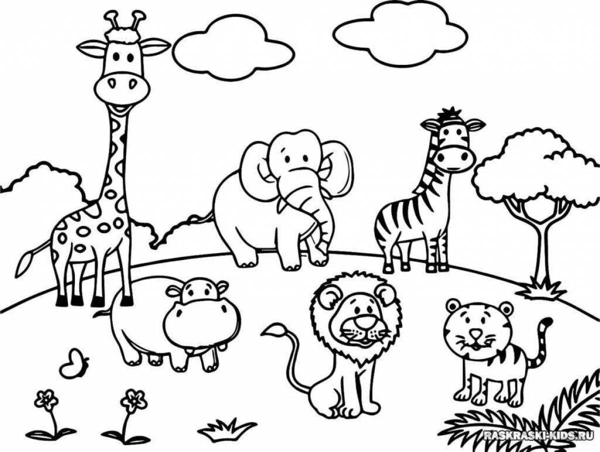 Coloring page with colorful animals
