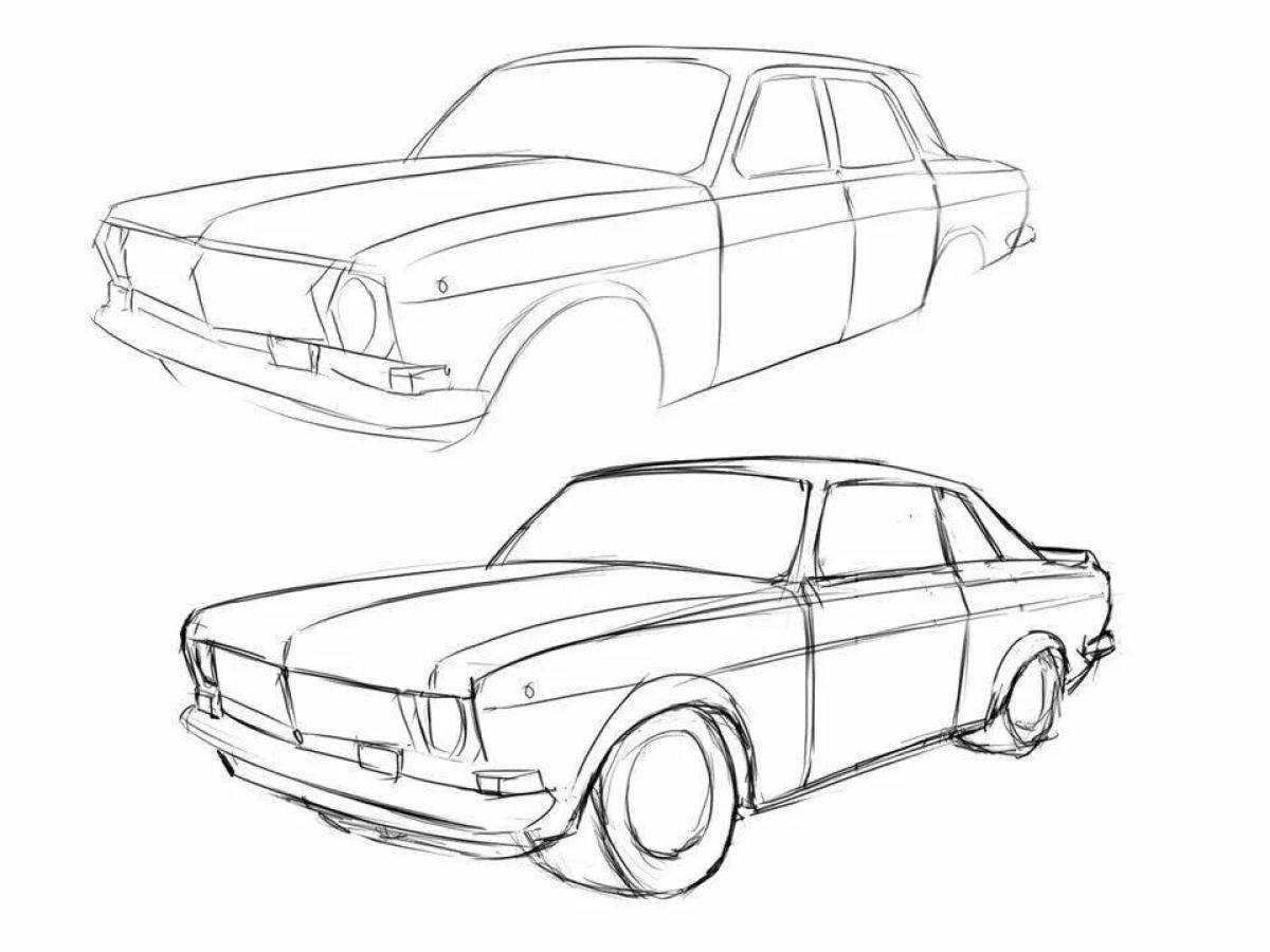 Как нарисовать ростов карандашом поэтапно. ГАЗ 24 сбоку эскиз. Волга 21 рисунок сбоку. ГАЗ 24 контур. ГАЗ 24 купе чертежи.