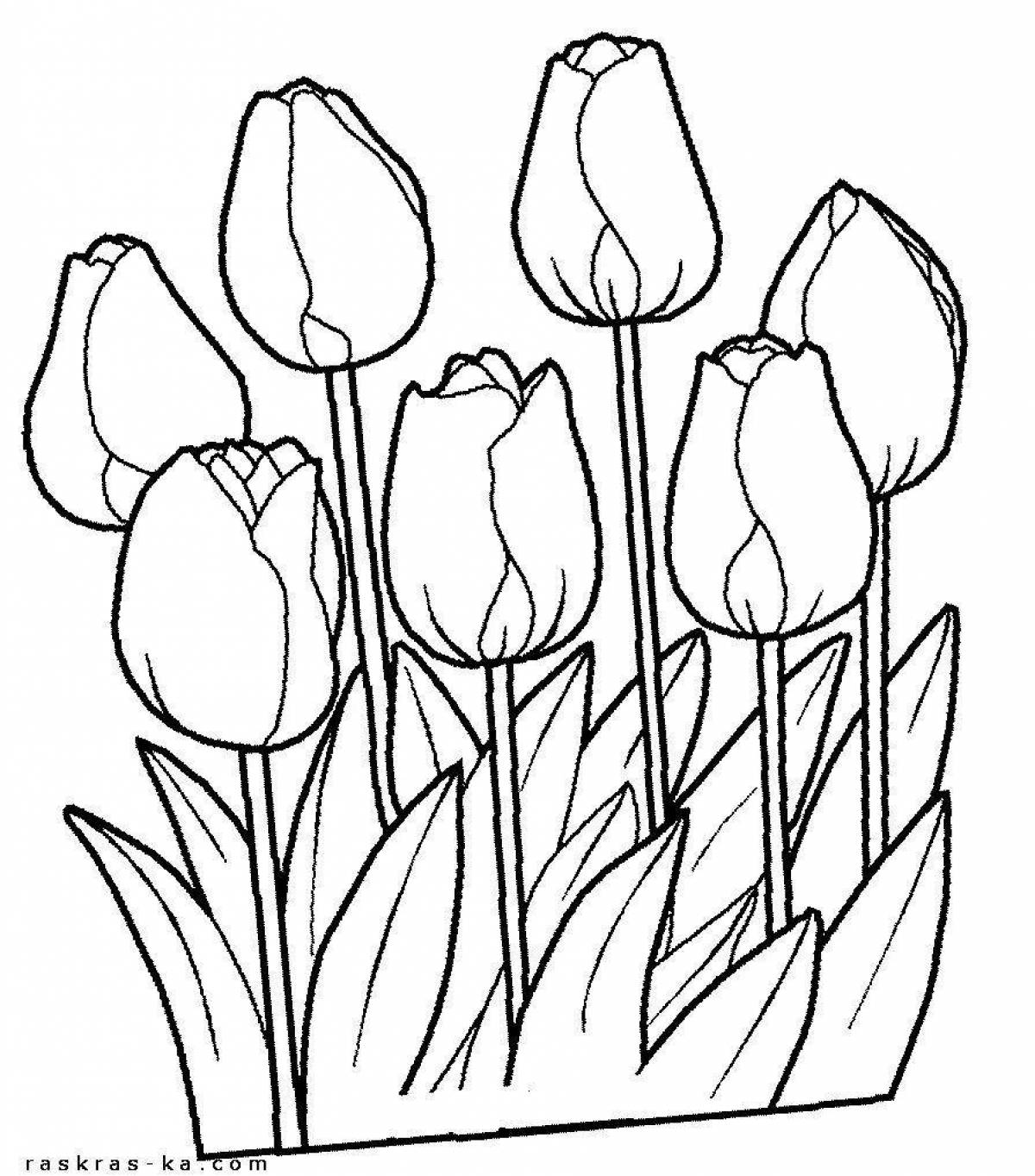 Coloring page joyful bouquet of tulips