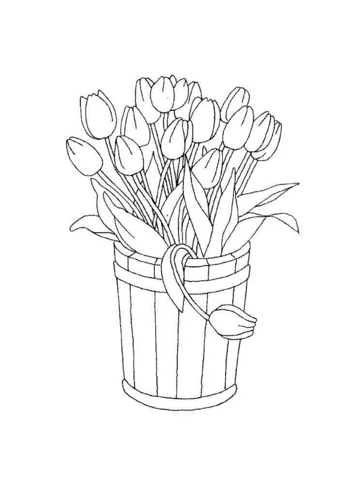 Coloring book shining bouquet of tulips