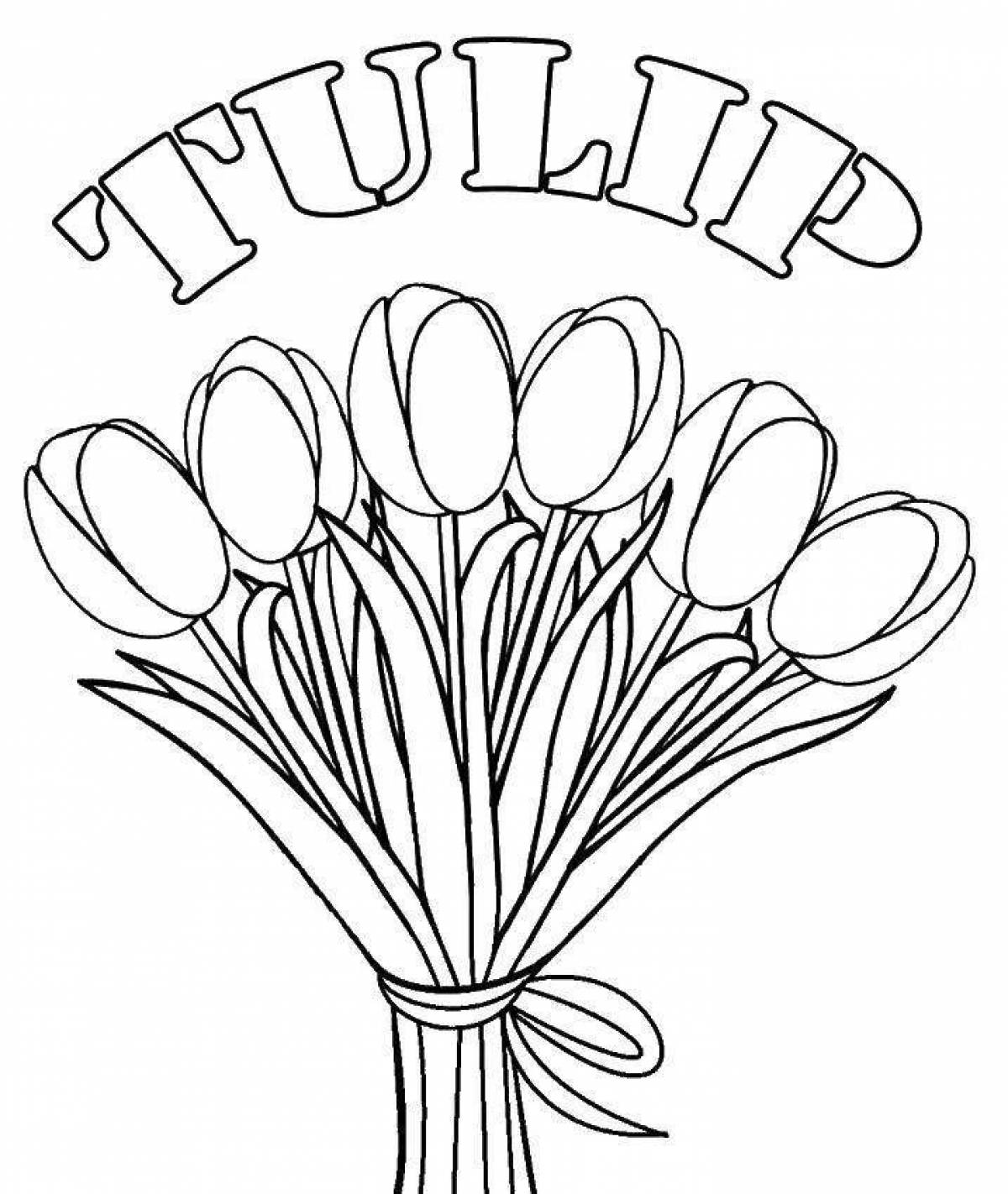 Coloring colorful bouquet of tulips