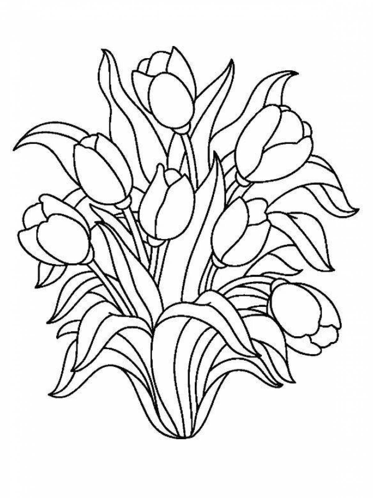 Раскраска блестящий букет тюльпанов