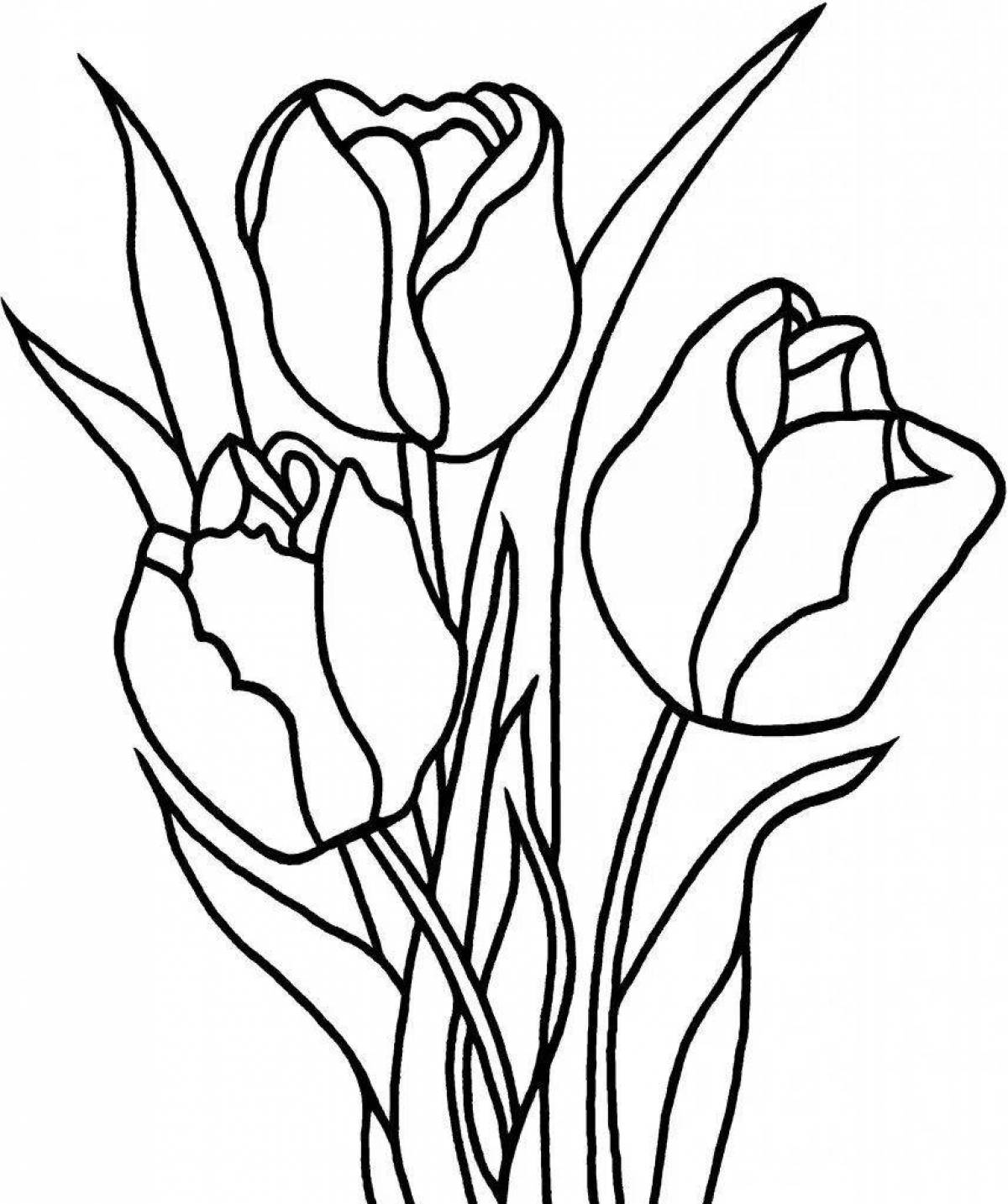 Coloring book beautiful bouquet of tulips