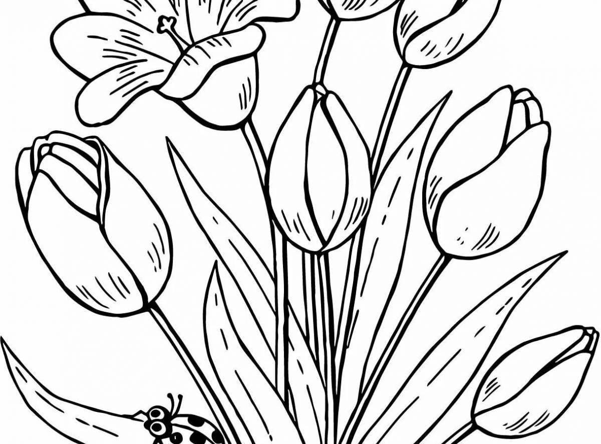 Coloring page charming bouquet of tulips