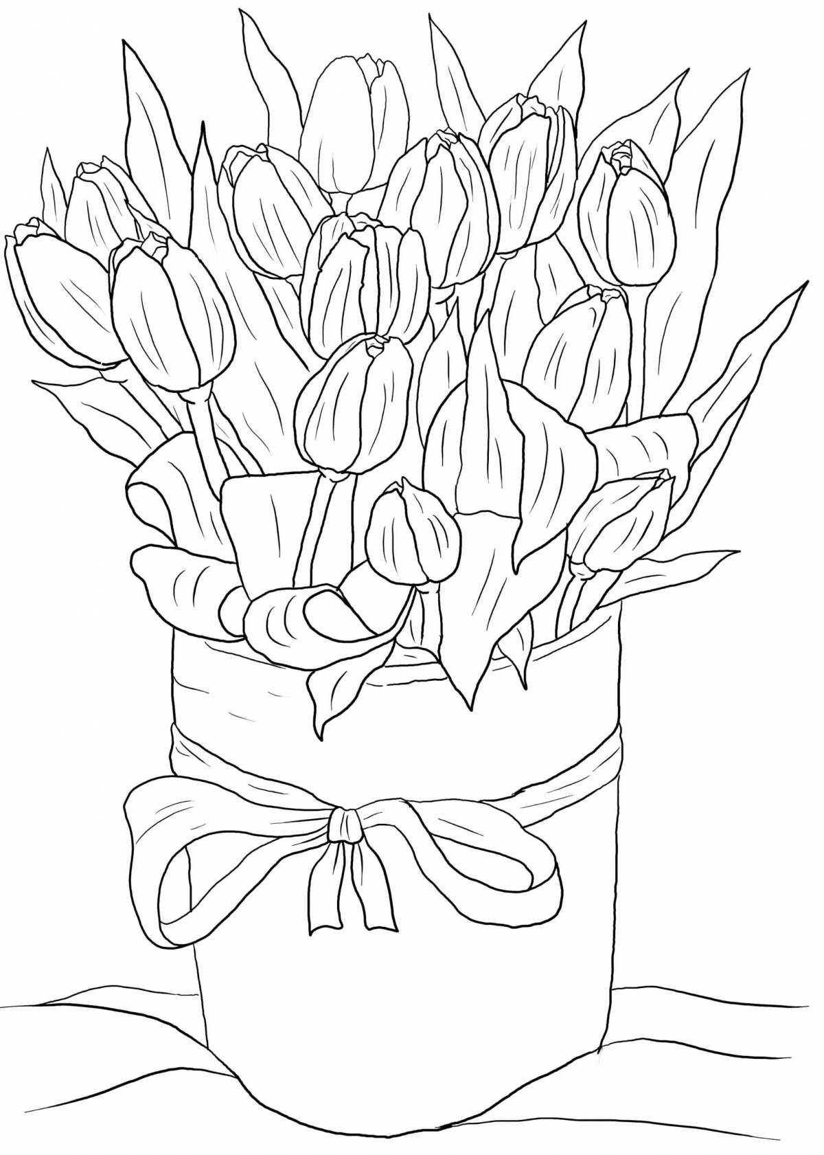 Раскраска пышный букет тюльпанов