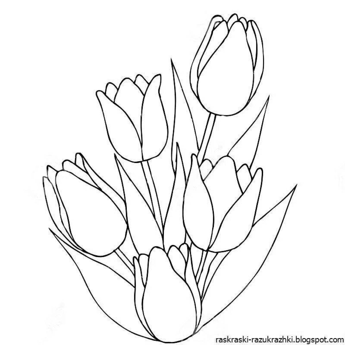 Coloring book playful bouquet of tulips