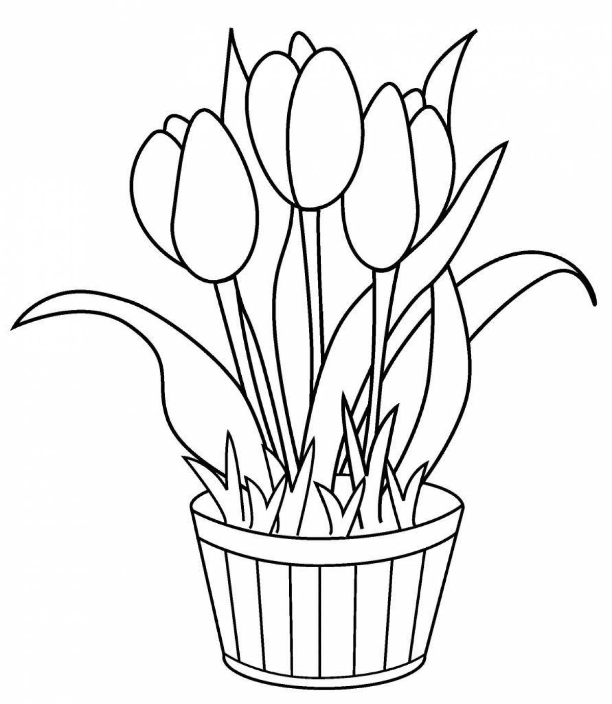 Coloring book of glowing tulips