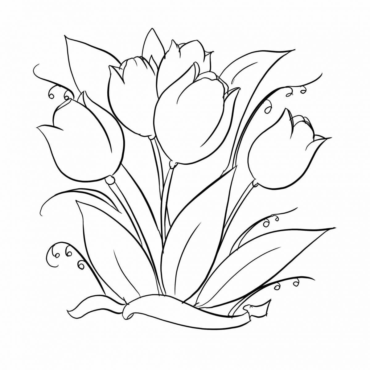 Раскраска безмятежный букет тюльпанов