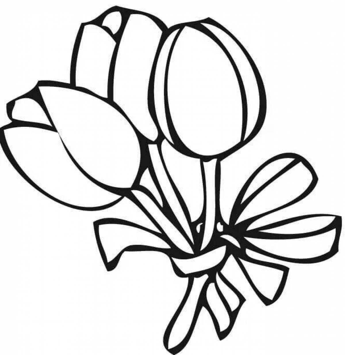 Coloring book blooming bouquet of tulips