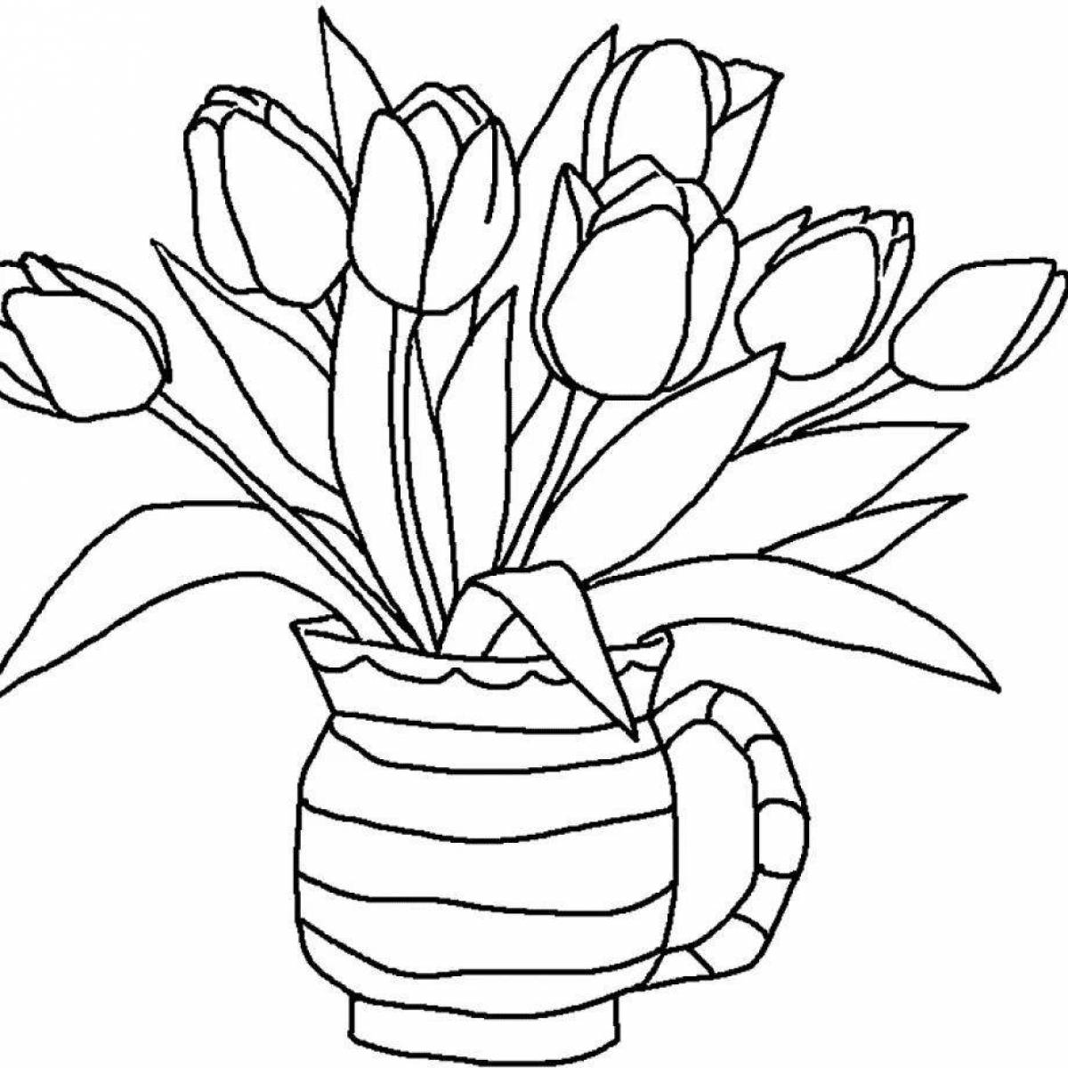 Раскраска сверкающий букет тюльпанов