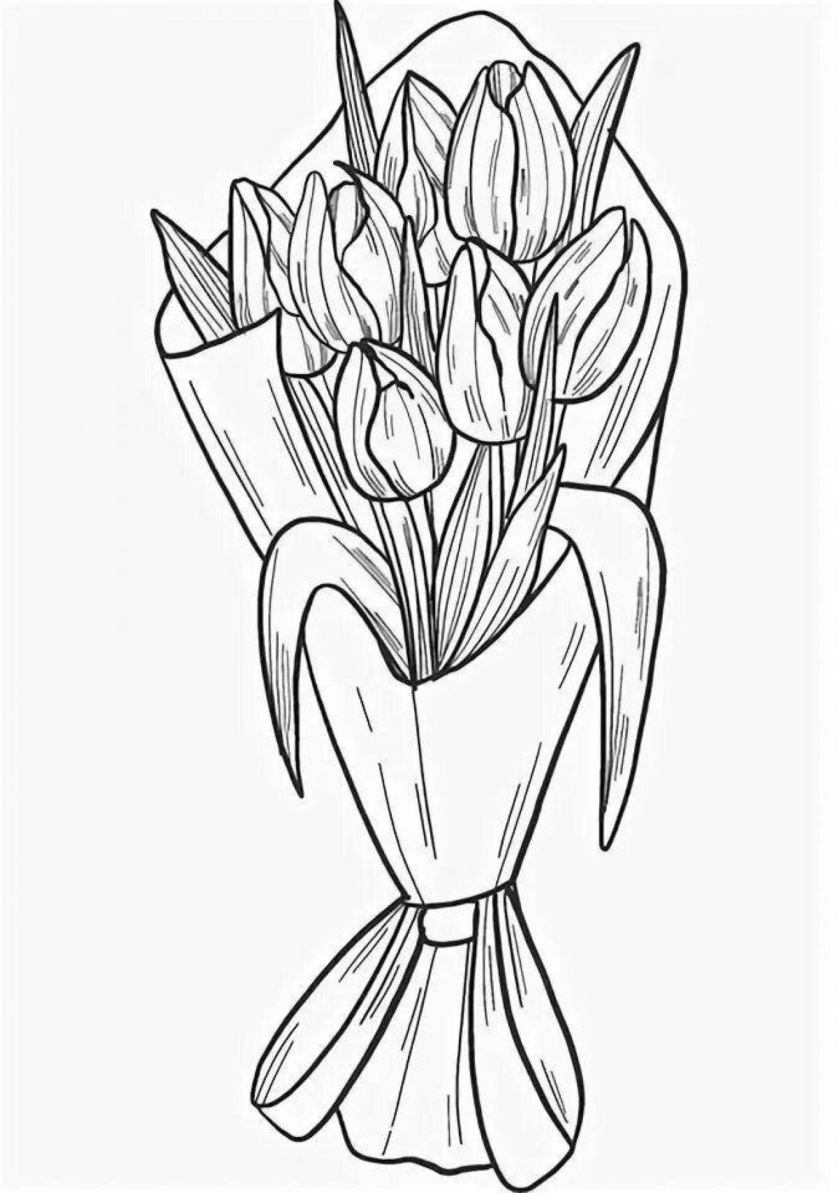 Coloring page live bouquet of tulips