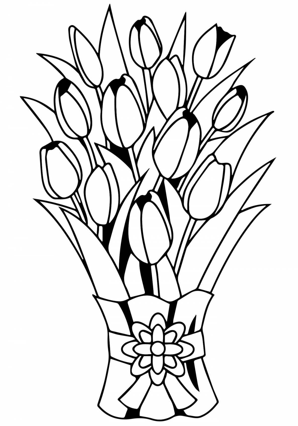 Coloring book gorgeous bouquet of tulips