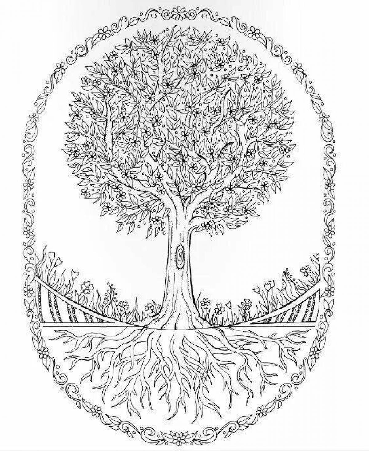 Glittering tree of life coloring page