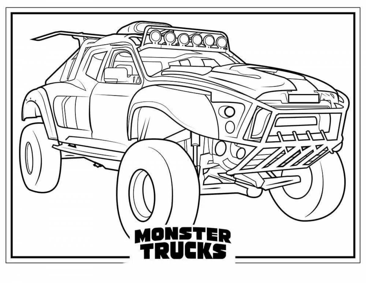 Coloring page of a bright racing jeep