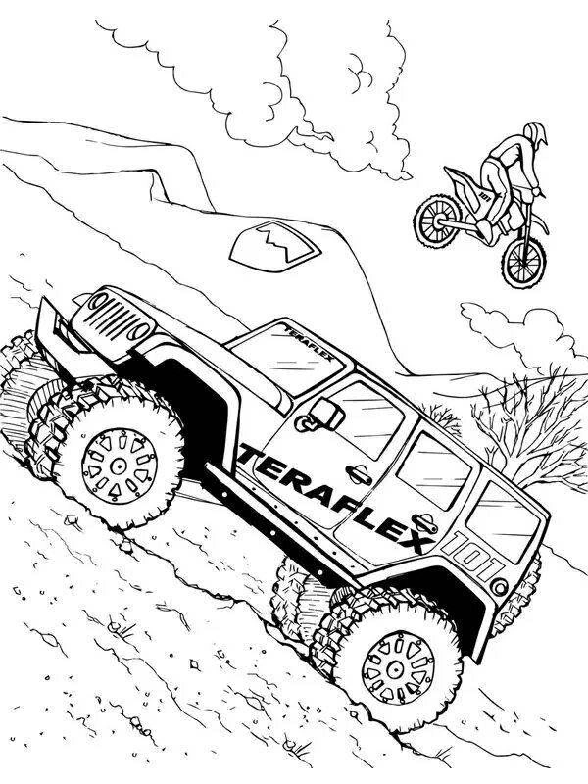 Amazing racing jeep coloring page