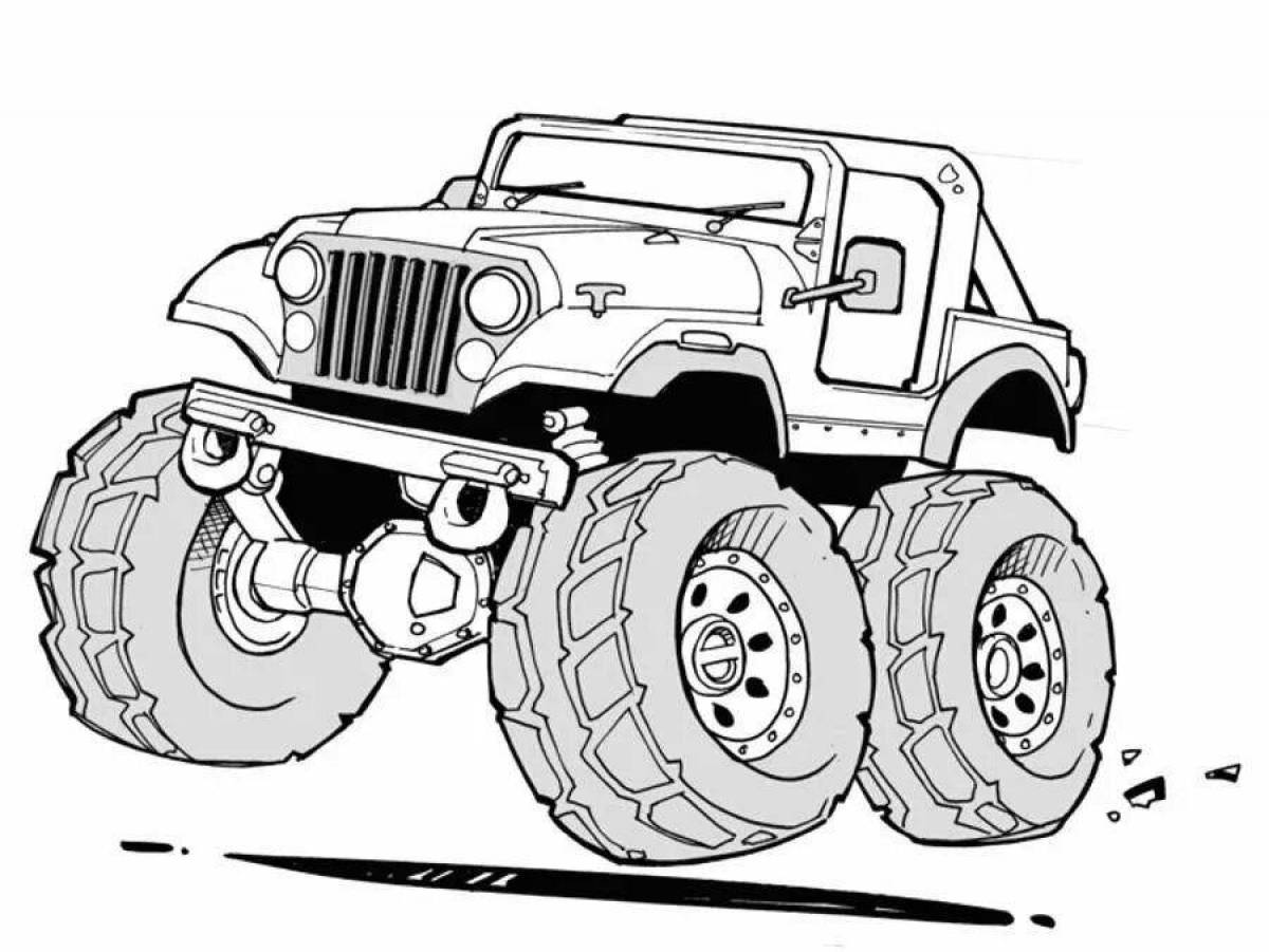 Coloring page shining racing jeep