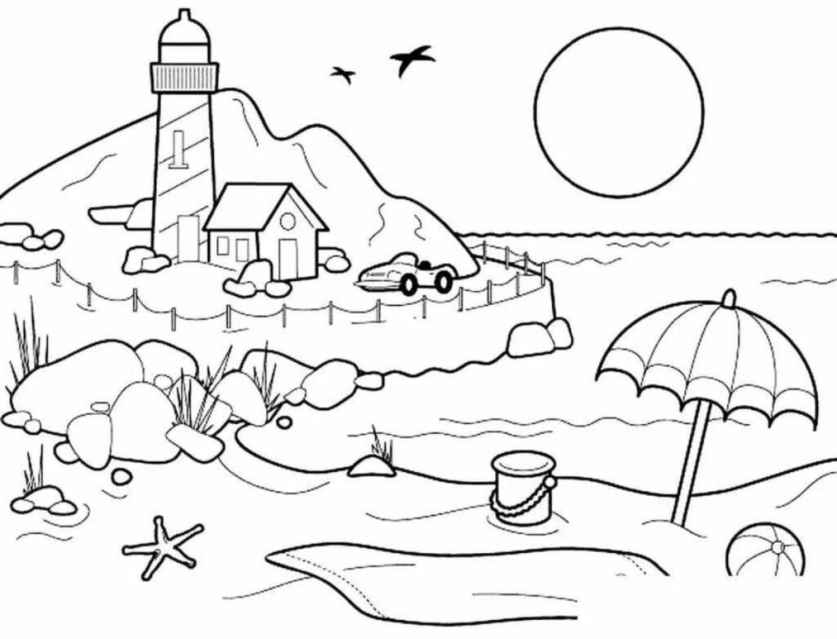 Sunny beach coloring page