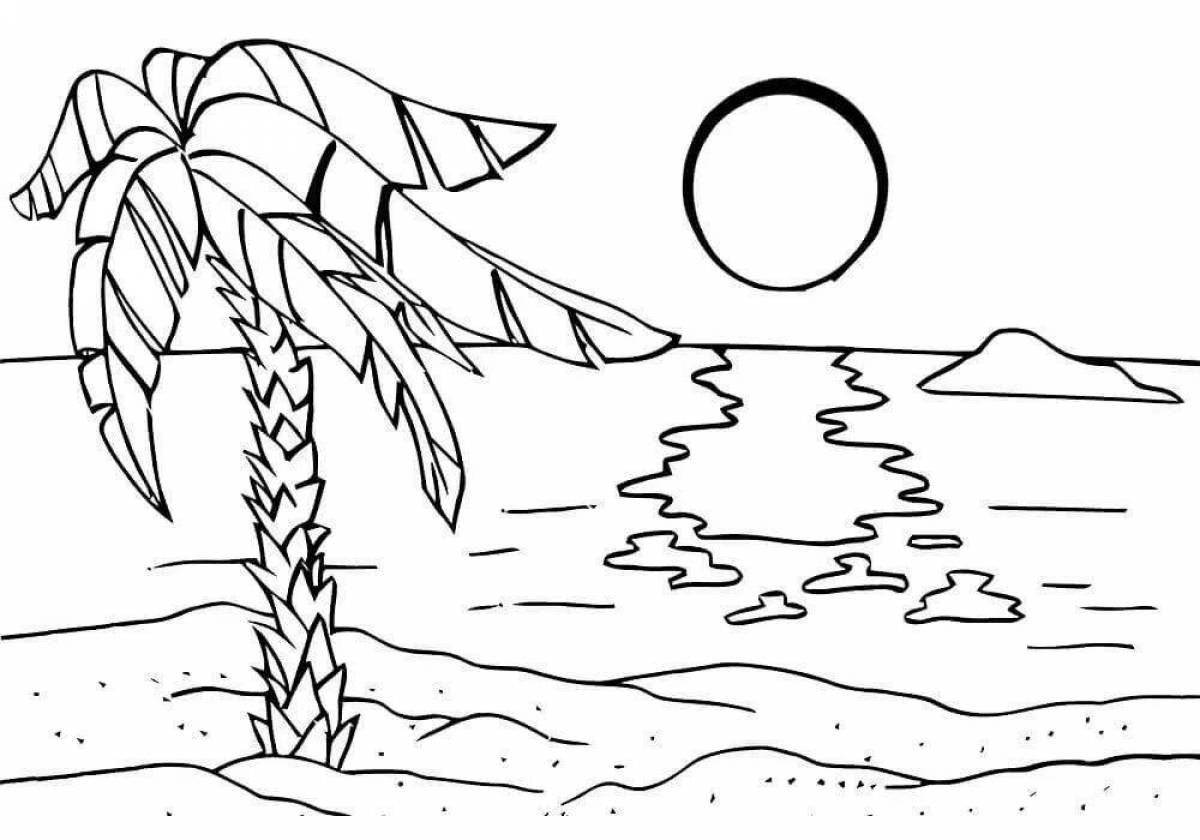 Calm sea beach coloring page