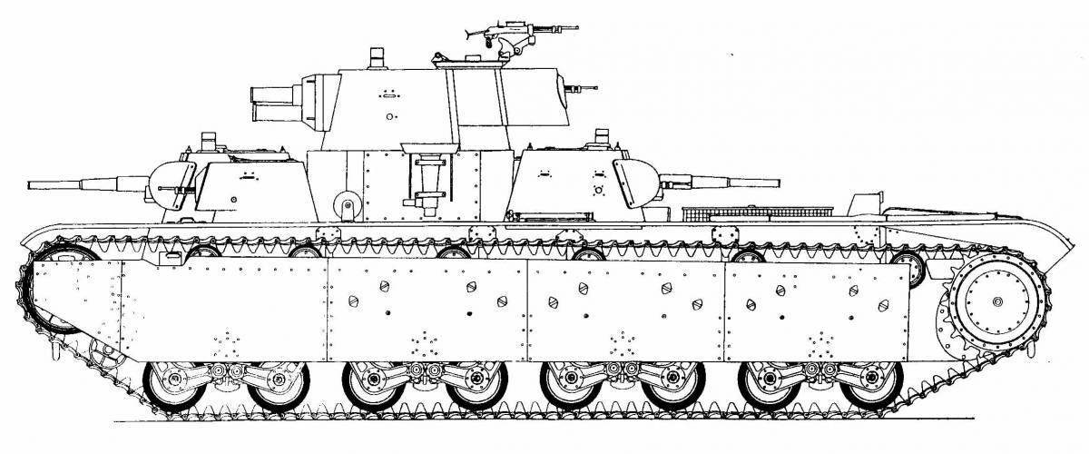 Яркая страница раскраски танка кв6