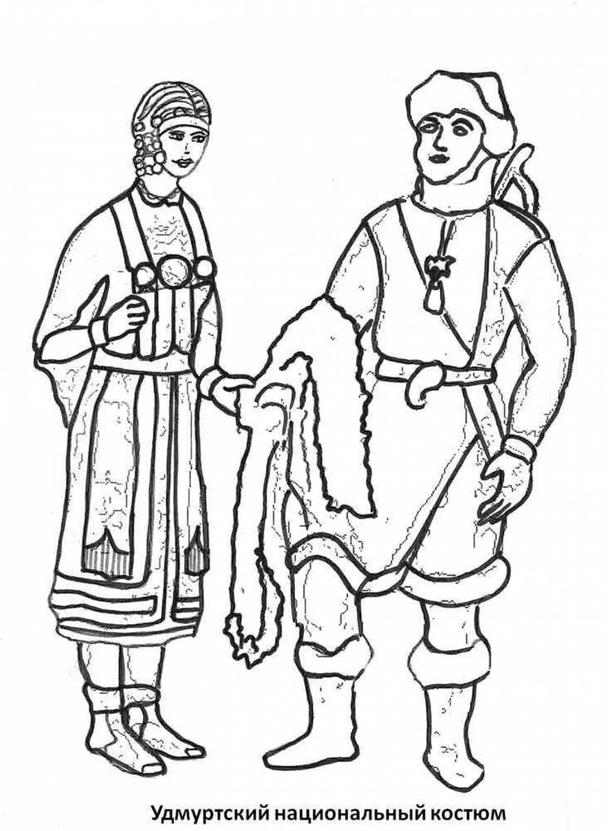 Coloring page funny Udmurt costume