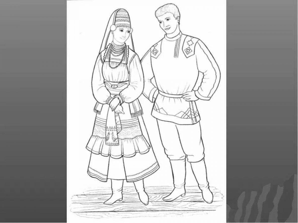 Coloring page charming Udmurt costume